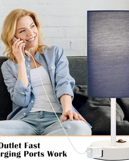 ZJOJO Small Lamp Set of 2 Table Lamps with 2 AC Outlet, 3-Way Dimmable Nightstand Lamps for Bedroom Living Room Nursery, Bedside lamps set of 2 5000K Daylight Bulbs Included - LeafyLoom