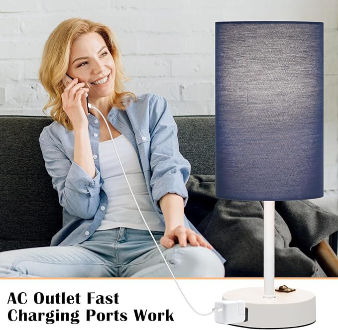 ZJOJO Small Lamp Set of 2 Table Lamps with 2 AC Outlet, 3-Way Dimmable Nightstand Lamps for Bedroom Living Room Nursery, Bedside lamps set of 2 5000K Daylight Bulbs Included - LeafyLoom