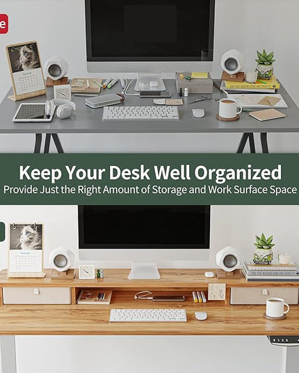 FEZIBO 40 x 24 Inch Height Adjustable Electric Standing Desk with Double Drawer, Stand Up Desk with Storage Shelf, Sit Stand Desk, Light Rustic - LeafyLoom