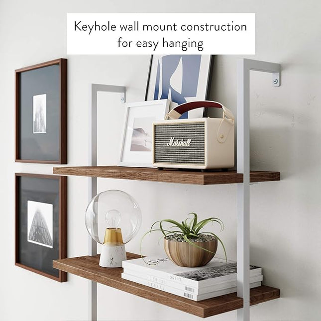 Nathan James Theo 4-Shelf Bookcase, Floating Wall Mount Shelves with Natural Wood and Industrial Pipe Metal Frame, Oak/White - LeafyLoom