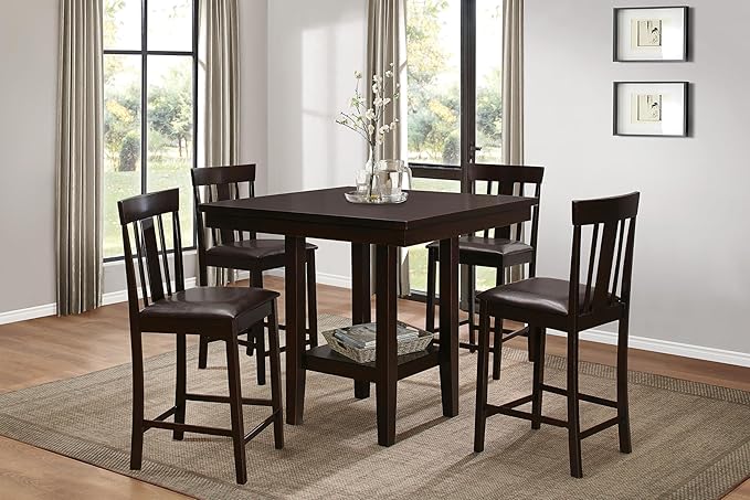 NicBex Dining Table Set for 4 Kitchen & Dining Room Tables 5Pc Counter Height Dining Set Counter Height Table with Shelf and 4 Counter Height Chairs Set, Espresso - LeafyLoom