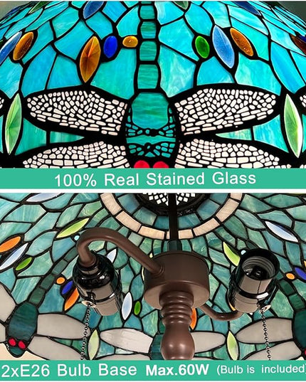 Capulina Tiffany Floor Lamp Sea Grass Dragonfly Style Stained Glass Standing Light Industrial Dark Bronze Pole for Living Room Bedroom Home Office - LeafyLoom