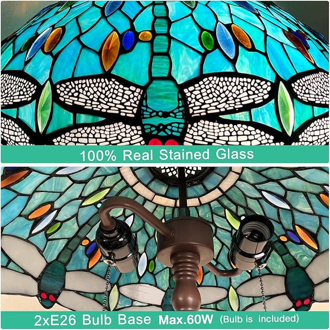 Capulina Tiffany Floor Lamp Sea Grass Dragonfly Style Stained Glass Standing Light Industrial Dark Bronze Pole for Living Room Bedroom Home Office - LeafyLoom