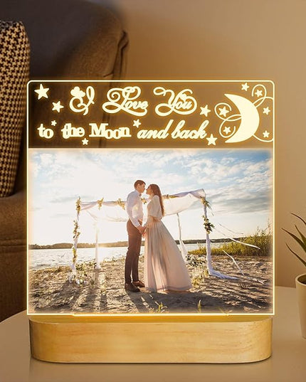 Attivolife Light up Picture Frame, Love You to the Moon and Back Night Light, Warm Color LED Lamp Decor, Romantic Birthday Christmas Thanksgiving Gifts for Lover Wife Husband Family 4x6 Inch - LeafyLoom