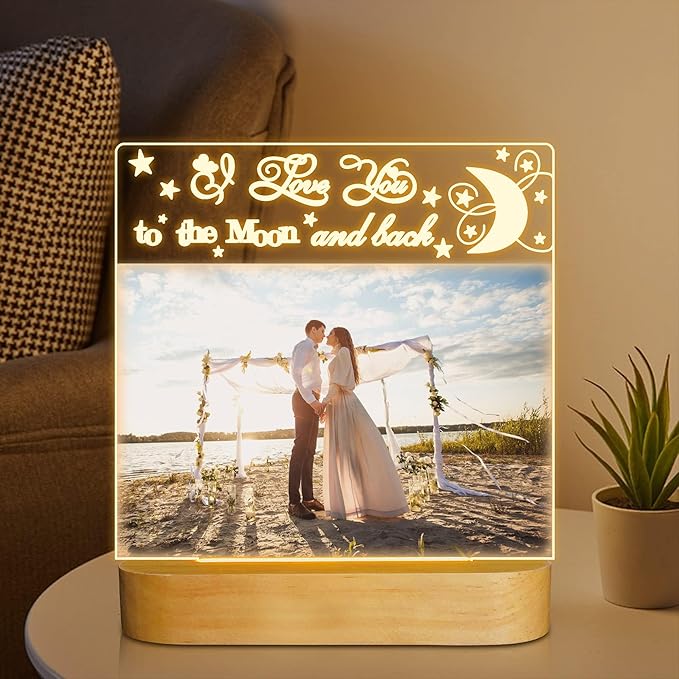 Attivolife Light up Picture Frame, Love You to the Moon and Back Night Light, Warm Color LED Lamp Decor, Romantic Birthday Christmas Thanksgiving Gifts for Lover Wife Husband Family 4x6 Inch - LeafyLoom