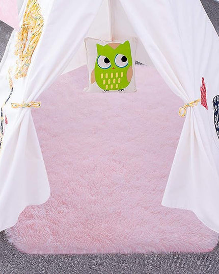 junovo Ultra Soft Rug for Nursery Children Room Baby Room Home Decor Dormitory Hexagon Carpet for Playhouse Princess Tent Kids Play Castle, Diameter 4.6 ft, Pink - LeafyLoom