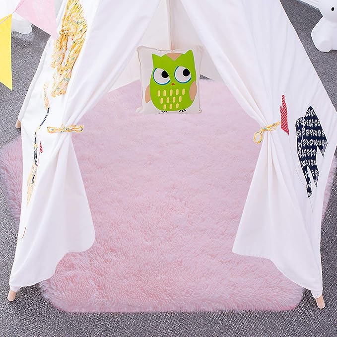 junovo Ultra Soft Rug for Nursery Children Room Baby Room Home Decor Dormitory Hexagon Carpet for Playhouse Princess Tent Kids Play Castle, Diameter 4.6 ft, Pink - LeafyLoom