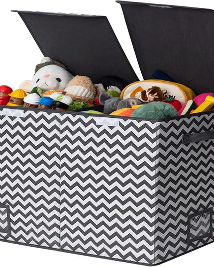 GRANNY SAYS Toy Chest with Lids, Foldable Stuffed Animal Storage with Handles, Toy Storage Organizer for Nursery Room Playroom, Living Room, Large Toy Box for Girls and Boys, Dark Gray V Pattern - LeafyLoom