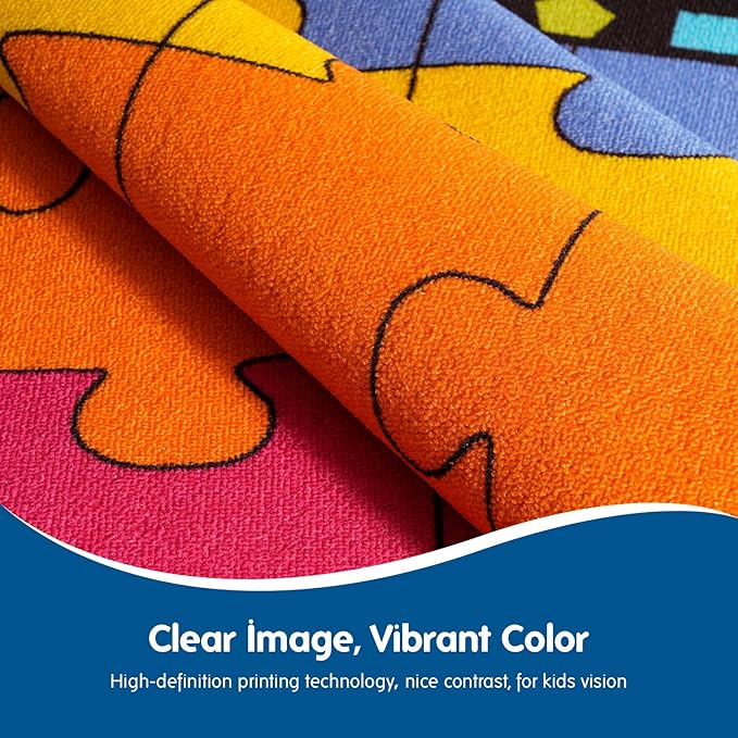 Booooom Jackson Classroom Rug Elementary Classroom Carpet 6'5"x8'5"Preschool Rugs Colorful Puzzle Seating Rug with Non-Slip Backing School Classroom Kid Rug (PzPK-2620) - LeafyLoom