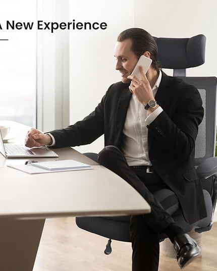 BOLISS 400lbs Ergonomic Mesh Office Chair, High Back Desk Chair - Adjustable Headrest with Flip-Up Arms, Tilt Function, Lumbar Support and Swivel Computer Task Chair -Black - LeafyLoom