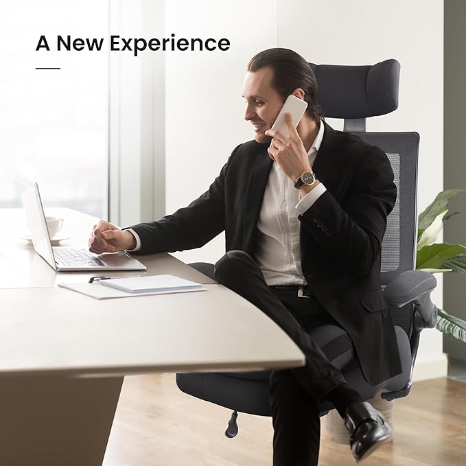 BOLISS 400lbs Ergonomic Mesh Office Chair, High Back Desk Chair - Adjustable Headrest with Flip-Up Arms, Tilt Function, Lumbar Support and Swivel Computer Task Chair -Black - LeafyLoom