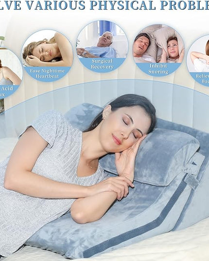 Bed Wedge Pillow for Sleeping 3PCS, 20-in-1 Adjustable Memory Foam Wedge Pillow for Acid Reflux, 3-in-1 Incline Wedge Pillow for After Surgery, Snoring, Back Pain(Dark Grey) - LeafyLoom