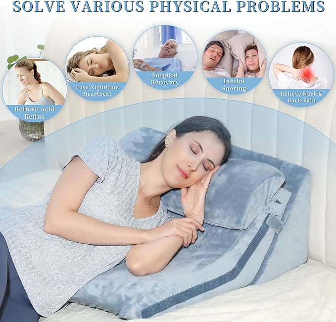 Bed Wedge Pillow for Sleeping 3PCS, 20-in-1 Adjustable Memory Foam Wedge Pillow for Acid Reflux, 3-in-1 Incline Wedge Pillow for After Surgery, Snoring, Back Pain(Dark Grey) - LeafyLoom