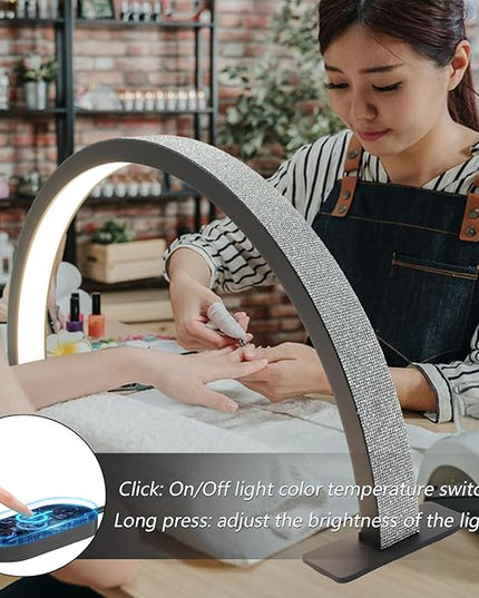 Half Moon Nail Desk Lamp, Half Moon Light for Nail Desk,Arch Light for Nail Techs,Nails lamp Sparkle,Bright Light,Without Shadows,Large Work Space,White,28IN - LeafyLoom