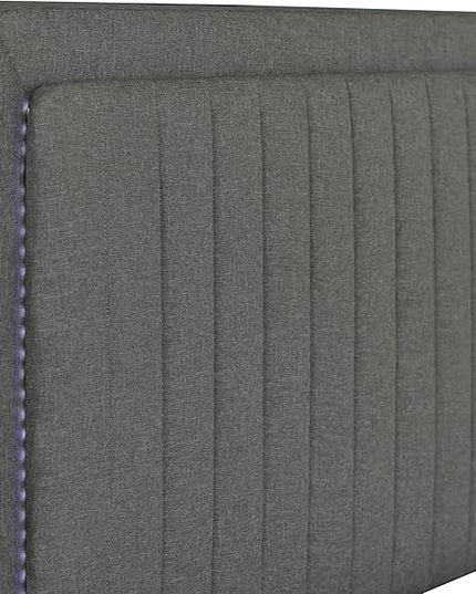 Queen Size Linen Fabric Upholstered Platform Bed with Adjustable LED Headboard and Footboard Drawers,Rubberwood Bed-frame for Bedroom,Guest room,Apartment,No Box Spring Require,Stone Gray - LeafyLoom