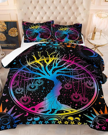 NINENINE Tree of Life Bedding Sets Queen Sun and Moon Comforter Set,Gothic Bohemian Comforter Set for Kids Boys Girls,Galaxy Stars Mandala Tribal Bed Set with 1 Comforter 2Pillowcases… - LeafyLoom