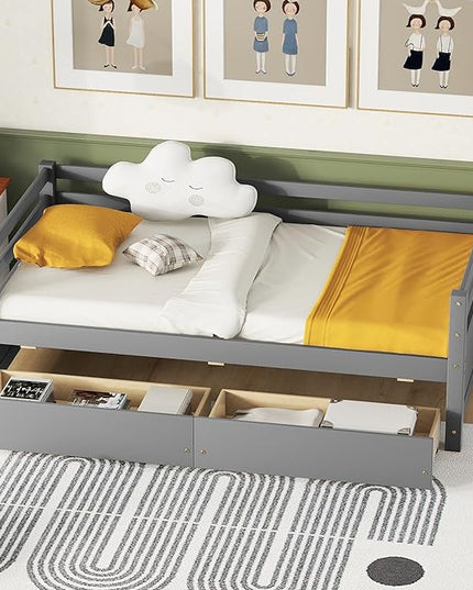 Bellemave Daybed with Two Storage Drawers Wood Day Bed, Sofa Bed Frame with Storage Drawers Daybed Couch with Storage Bed for Living Room Bedroom （Gray） - LeafyLoom
