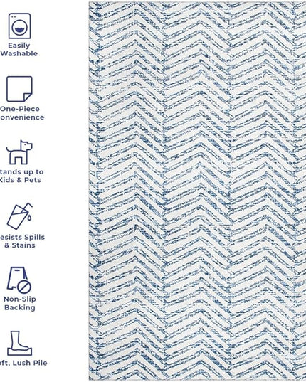 nuLOOM Rosanne Machine Washable Geometric Ultra Thin Runner Rug, 2' 6" x 6', Blue - LeafyLoom