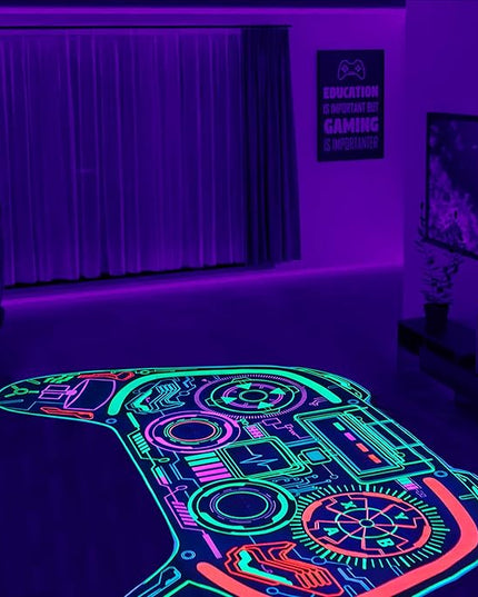 Gaming Rug for Boys Room Decor, Gamer Rugs Glow in The Blacklight Video Game Carpet Teens Playroom Non-Slip Area Rug Game Bedroom Floor Casual Mat (60"x39") - LeafyLoom