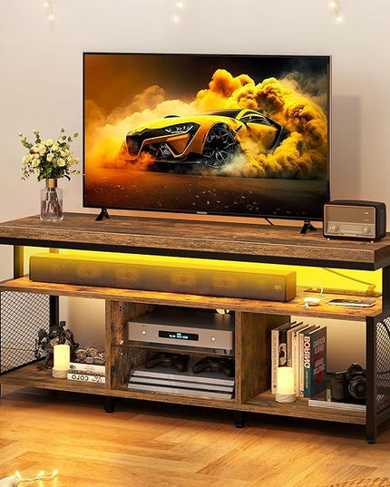YITAHOME TV Stands for Living Room, Entertainment Center w/Power Outlets, Television Stands w/Open Storage, Small LED TV Stand for 50inch TV, Retro Brown - LeafyLoom