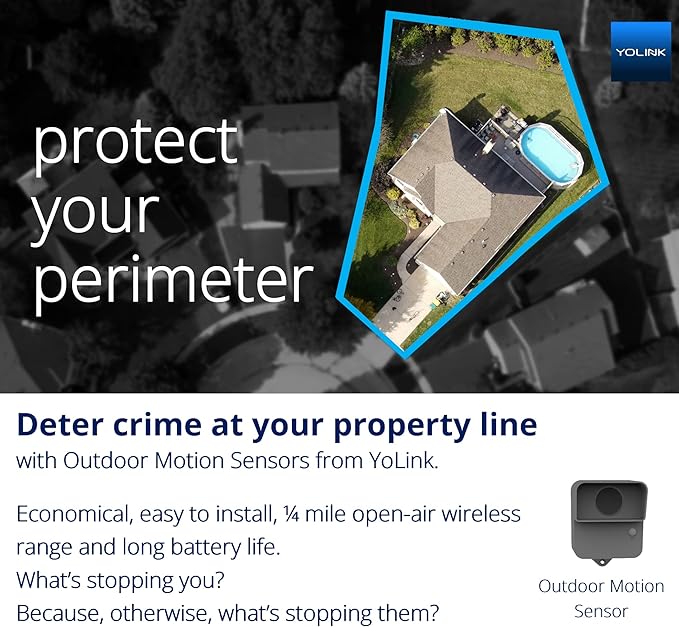 YoLink LoRa Smart Outdoor Motion Detector Sensor, Driveway Alert, Property Invasion/Tresspassing Detector, 1/4 Mile Open Air Range, Email/SMS/Push Alerts, Alexa, IFTTT, Home Assistant (Hub Required) YoLink