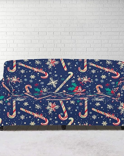 FKELYI Christmas Easy Going Stretch Sofa Slipcover Blue Candy Cane Furniture Protector Easy Going Stretch Sofa Slipcovers with Elastic Bottom XL FKELYI