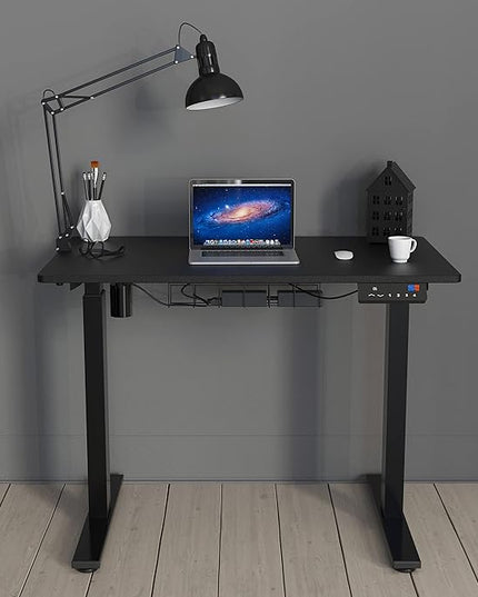 SHW Memory Preset Electric Height Adjustable Standing Desk, 40 x 24 Inches, Black - LeafyLoom