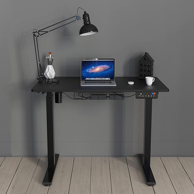 SHW Memory Preset Electric Height Adjustable Standing Desk, 40 x 24 Inches, Black - LeafyLoom