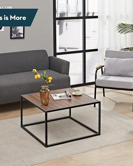SAYGOER Farmhouse Coffee Table Rustic Wood Coffee Tables Mid Century Modern Coffe Tables for Small Spaces Simple Square Low Center Table for Living Room Home Office Boho Style, Walnut - LeafyLoom