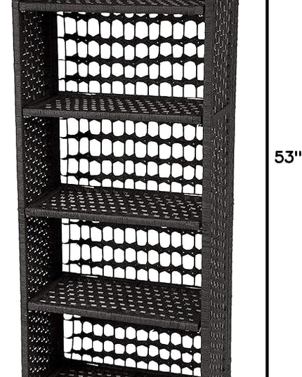 Oriental Furniture 53" Natural Fiber Shelving Unit - Black - LeafyLoom