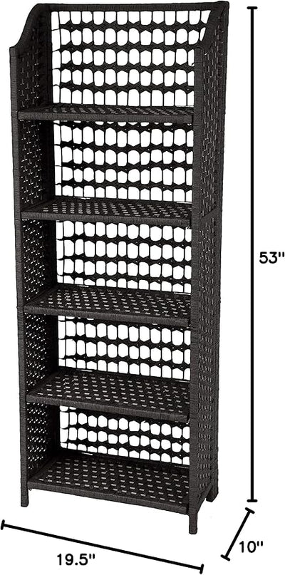 Oriental Furniture 53" Natural Fiber Shelving Unit - Black - LeafyLoom