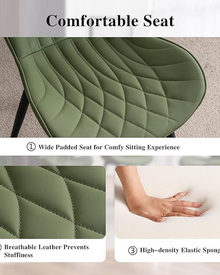 YOUNIKE Dining Chairs Set of 2, Upholstered Faux Leather Kitchen Dining Room Chairs, Modern Living Room Bedroom Side Chairs with Wide Curved Back and Metal Legs, Olive Green - LeafyLoom