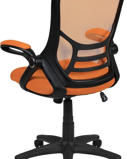 Flash Furniture Porter Mesh High Back Ergonomic Swivel Office Chair with Lumbar Support, Flip-Up Arms, Tilt Lock/Tilt Tension, Height Adjustable, Black/Black Frame - LeafyLoom
