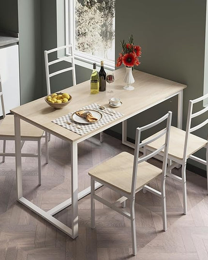 NicBex Dining Table Set for 4 Kitchen Table and Chairs Five-Piece Set Table and Chair with Backrest for Kitchen, Bar, Living Room, Breakfast Nook, Industrial Style, Solid Structure, White Oak - LeafyLoom