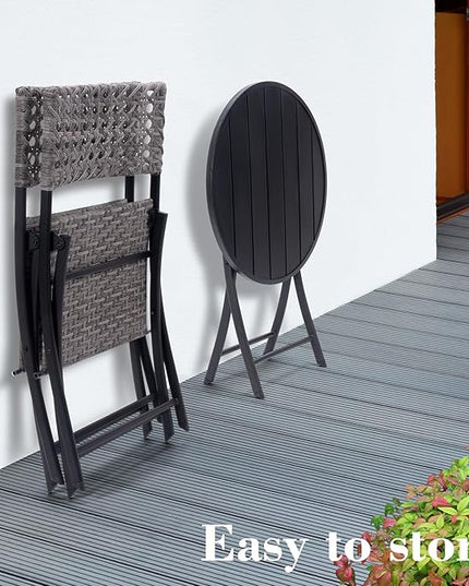 BACKYARD EXPRESSIONS PATIO · HOME · GARDEN 3 Pc 3 Piece Folding Outdoor Bistro, Wicker Furniture Table and Chairs for Garden, Backyard, Porch, Patio Conversation Set, Grey/Black - LeafyLoom