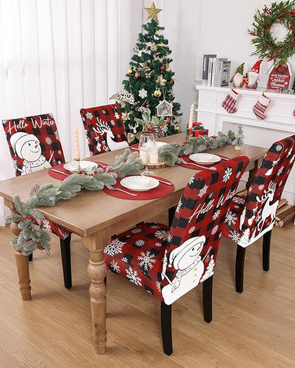U'Artlines Christmas Chair Covers Set of 4, Removable Washable Merry Christmas Dining Chair Seat Covers Stretch Protector Slipcovers for Dining Room Kitchen Holiday Party Decor, Red Buffalo Plaid UArtlines