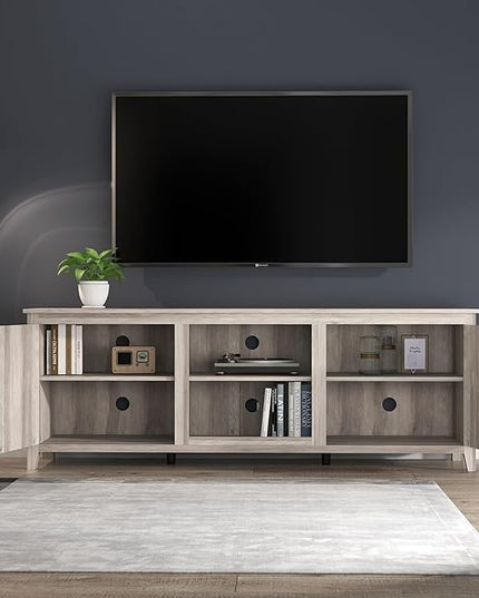 70Inch TV Stand Base, Entertainment Center Cabinet with Two Doors Media Console for Living Room, Gray - LeafyLoom