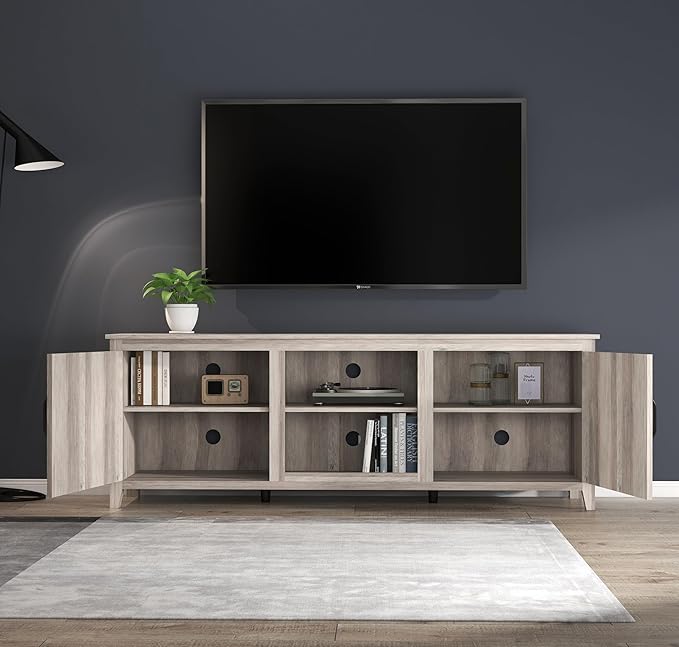 70Inch TV Stand Base, Entertainment Center Cabinet with Two Doors Media Console for Living Room, Gray - LeafyLoom