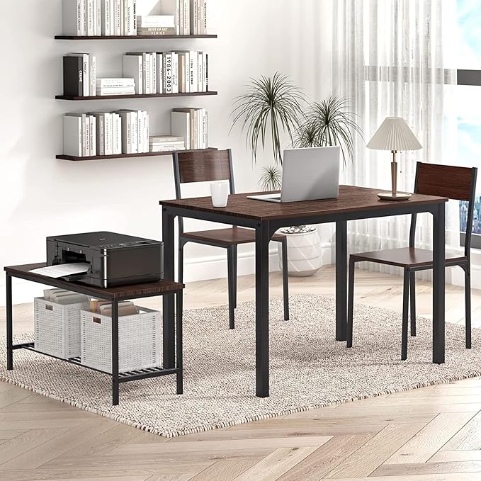 sogesfurniture 4 Piece Dining Table Set, Dining Table Set for 4, Kitchen Dinner Table with Benches for 4, includes Table, 2 Chairs & Bench, Brown - LeafyLoom