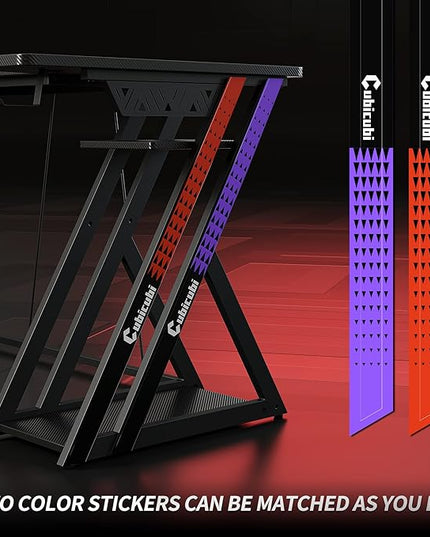 CubiCubi Aurora Gaming Desk with Carbon Fiber Surface, 47 Inch L Shaped Desk with Storage Shelves, Small Corner Computer Desk with Monitor Shelf, Gamer Desk PC Table, Black - LeafyLoom