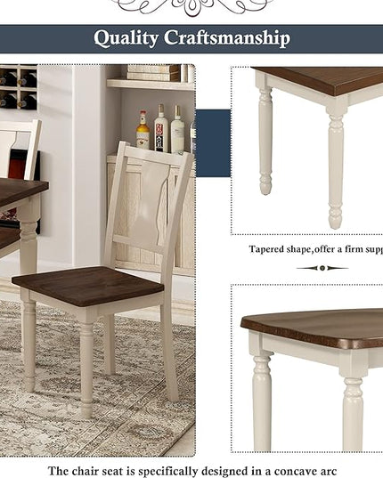 Classic Elegant & Modern Design, Including Wooden 4 Chairs and 1 Bench, Easy to Assemble, for Kitchen, Playroom, Home Bar, Brown+Cottage White, 6 Piece Dining Table Set - LeafyLoom