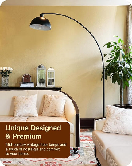 EDISHINE Modern Arc Floor Lamp, 78.3" Mid Century Reading Lamps Over Chair with Remote & Foot Switch, Rotatable Lamp Head, Metal Floor Lamp for Bedroom, Office, Living Room, Dining Room, Black - LeafyLoom