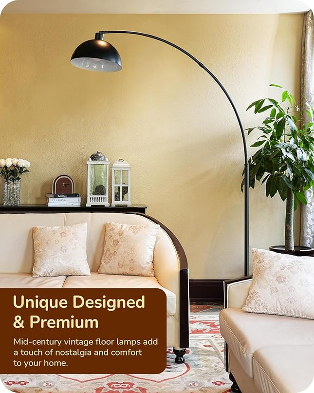 EDISHINE Modern Arc Floor Lamp, 78.3" Mid Century Reading Lamps Over Chair with Remote & Foot Switch, Rotatable Lamp Head, Metal Floor Lamp for Bedroom, Office, Living Room, Dining Room, Black - LeafyLoom