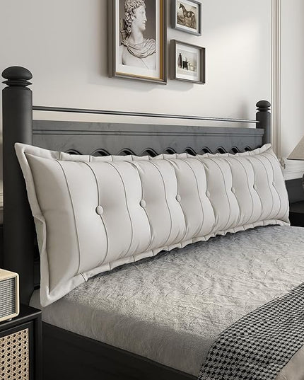 Johnear Large Headboard Pillow Cotton Linen Daybed Cushion Support Backrest Bolster Pillow Support Positioning Bed Sofa Rest Reading Pillow （White, 76 x 3 x 20 inches） - LeafyLoom