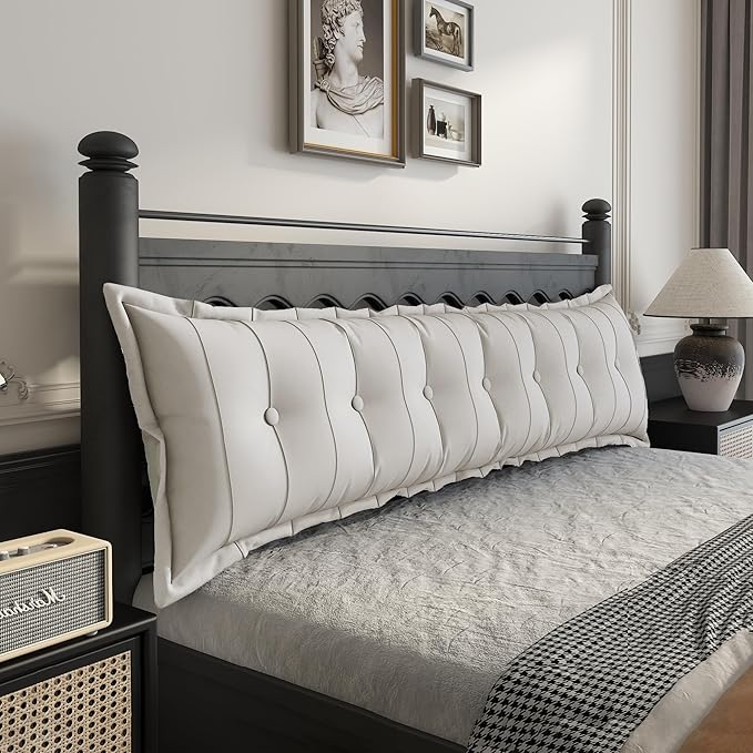 Johnear Large Headboard Pillow Cotton Linen Daybed Cushion Support Backrest Bolster Pillow Support Positioning Bed Sofa Rest Reading Pillow （White, 76 x 3 x 20 inches） - LeafyLoom