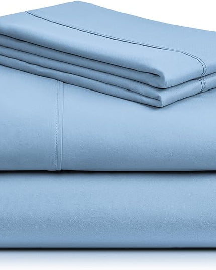 LuxClub Twin Sheets - Soft Twin Bed Sheets for-Boys-and-Girls-4 PC Deep Pockets 18" Eco Friendly Wrinkle Free-Kids-Fitted Sheets Machine Washable Hotel Bedding Silky Soft- Sky Twin - LeafyLoom