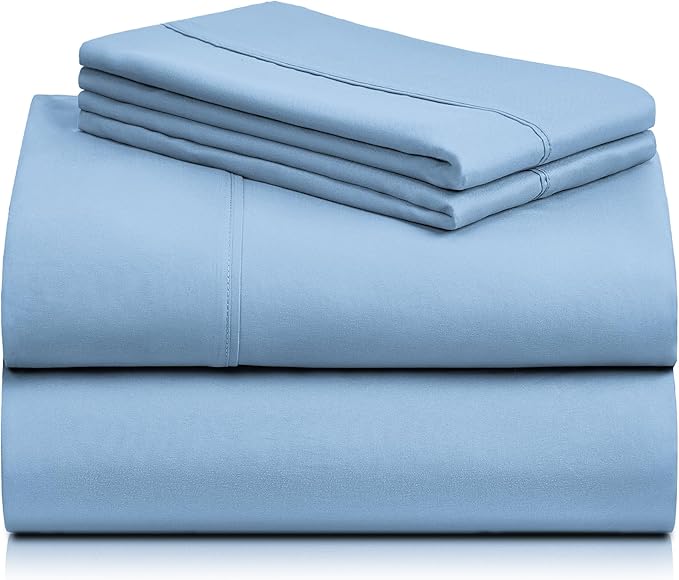 LuxClub Twin Sheets - Soft Twin Bed Sheets for-Boys-and-Girls-4 PC Deep Pockets 18" Eco Friendly Wrinkle Free-Kids-Fitted Sheets Machine Washable Hotel Bedding Silky Soft- Sky Twin - LeafyLoom