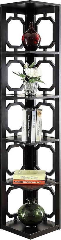 Convenience Concepts Omega 5 Tier Corner Bookcase, Black - LeafyLoom