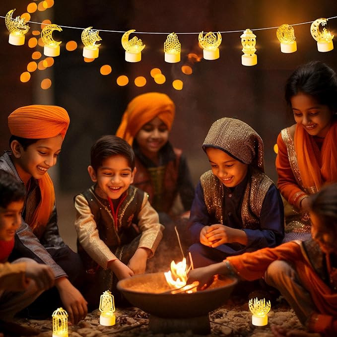Ramadan Mini Lantern Lights Decorations 12Pcs Eid Mubarak Plastic LED Night Light with Lamp Battery Moon Castle Decorative Hanging Lantern for Mubarak Home Party Tabletop Decorations - LeafyLoom