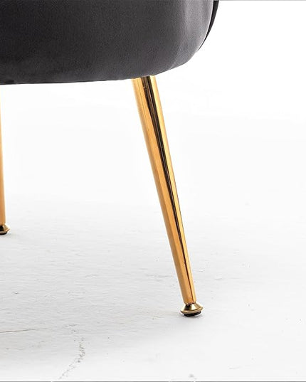 Velvet Barrel Accent Chair with Scalloped Silhouette and Gold Metal Legs, Decorative Piece Suitable for Traditional, Modern, and Contemporary Spaces, Black - LeafyLoom